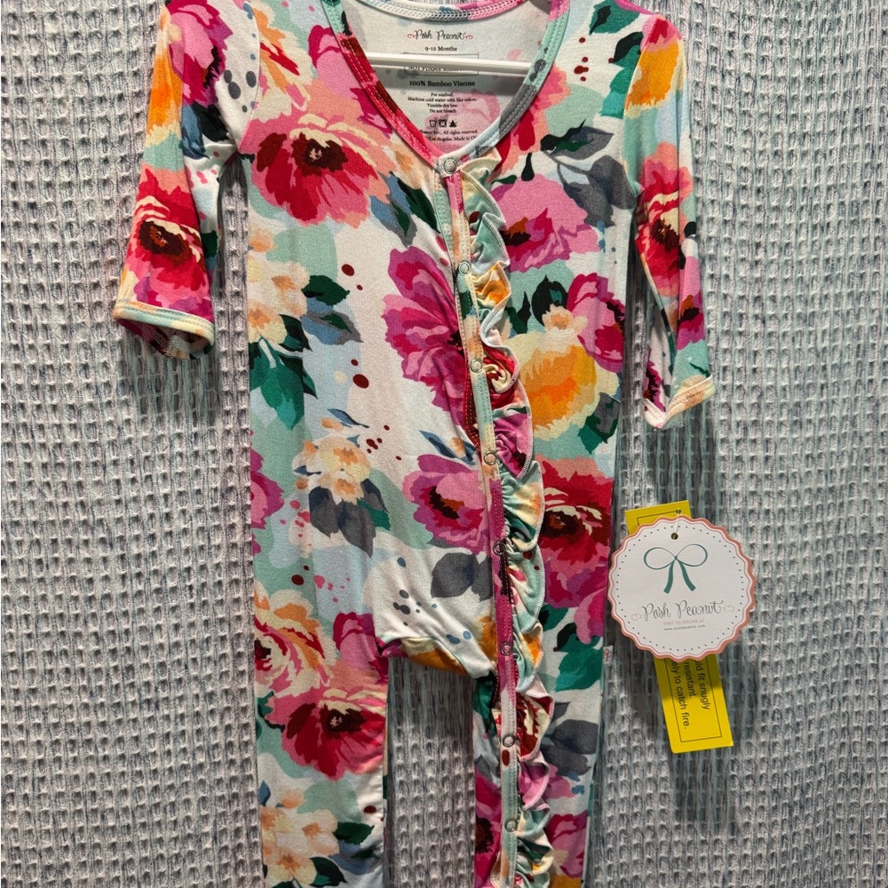 Posh Peanut Fuchsia Wildflower Buttoned Romper 9-12mos